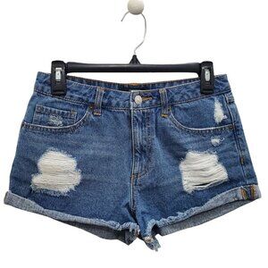 Forever 21 Women's 100% Cotton Medium Wash Distressed‎ High Rise Shortie Size 27